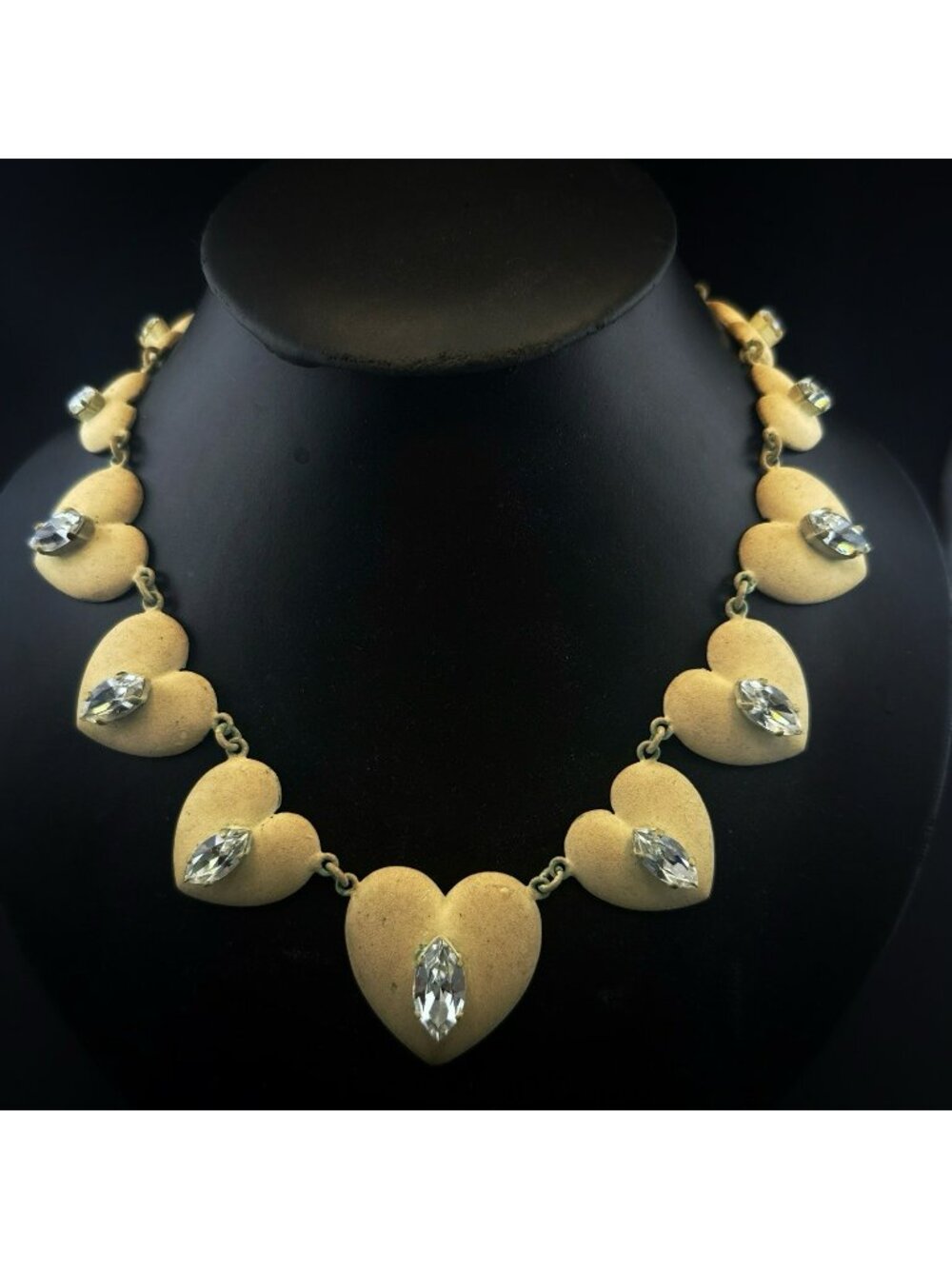 Vintage Paul Caillol Necklace Heart 80s Chunky Signed France Rhinestone READ YSL